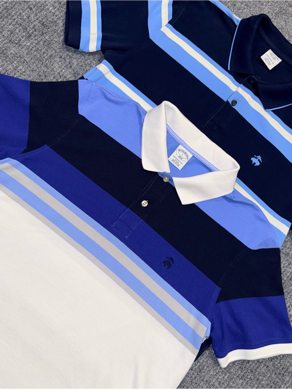Brooks Brothers Navy & Light Blue Striped Polos 2 - Shirt Bundle Large
